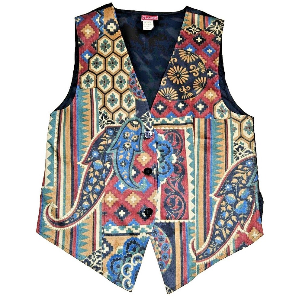 WESTERN Womens Vest CLAUDE mixed pattern style medium 100% cotton navaho paisley